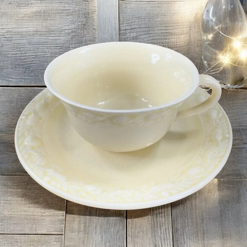 Antique Adams Titian Ware Royal Ivory Della‎ Robbia Teacup Saucer Set Porcelain